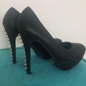 Spiked Heel Black Pumps